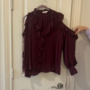 Like New Parker Ruffled Cold Shoulder Top - Purple